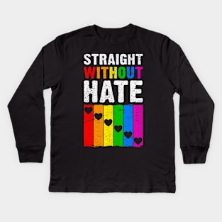 Straight Ally Pride Rainbow Hearts Lgbt Kids Long Sleeve T-Shirt